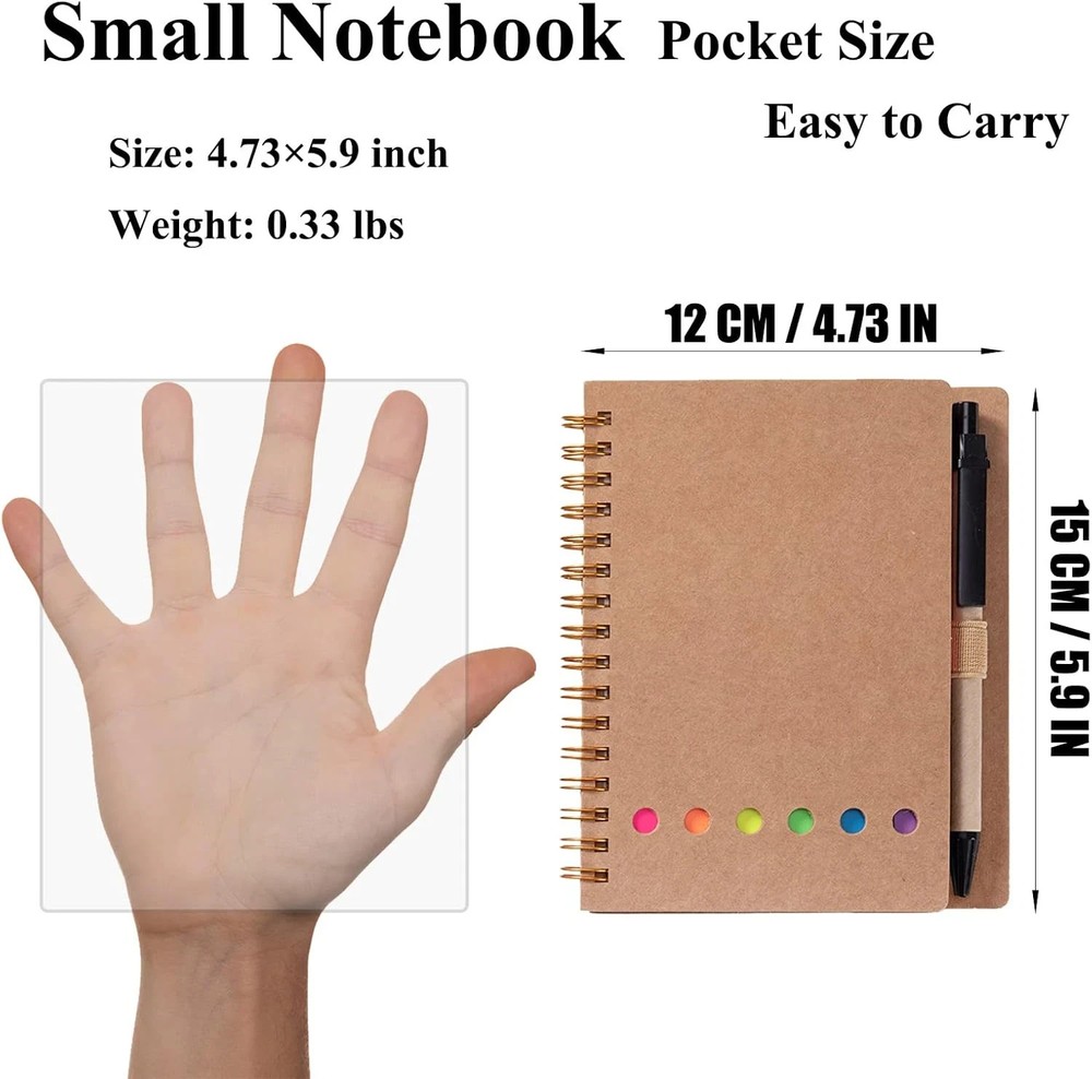 2 Pack Pocket Notebooks w/ Pen & Sticky Notes Small Spiral Notepad Set