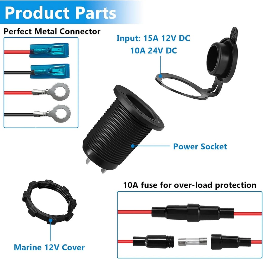2 PCS Cigarette Lighter Socket, 12V Car Cigarette Lighter, RV Lighter Socket Pow