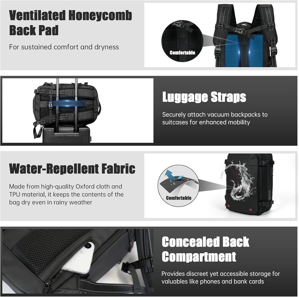 Vacpack Backpack with Vacuum 60L One-Touch Air Extraction, One Size, Black