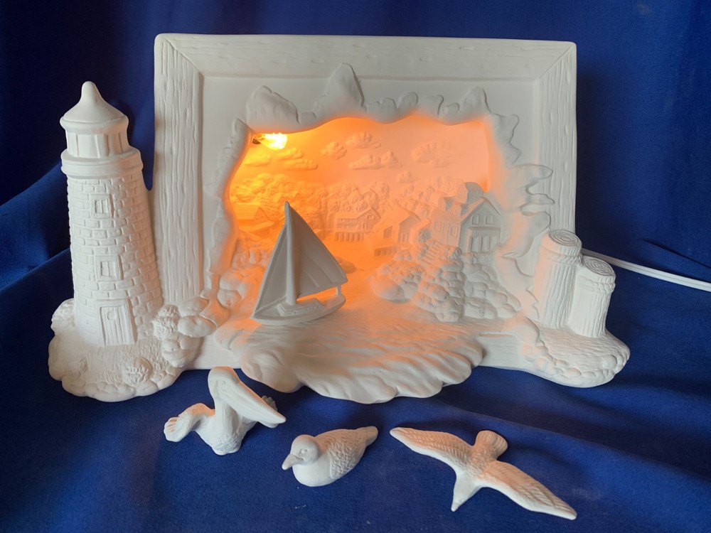 Nautical Lighthouse Light Scene w/light kit ceramic bisque