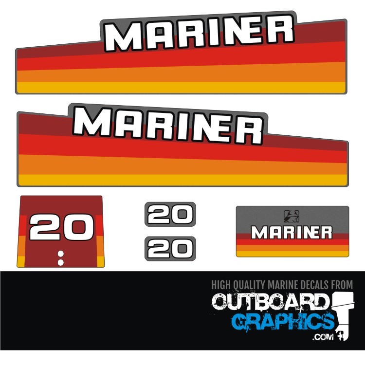 Mariner 20hp rainbow outboard engine decals/sticker kit
