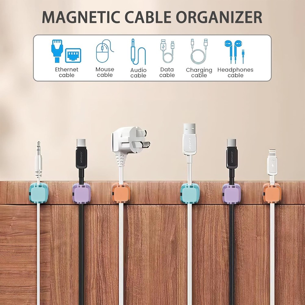 Versatile 6 Pack Self-Adhesive Cable Clips - Minimalist Desk Organizer Solution