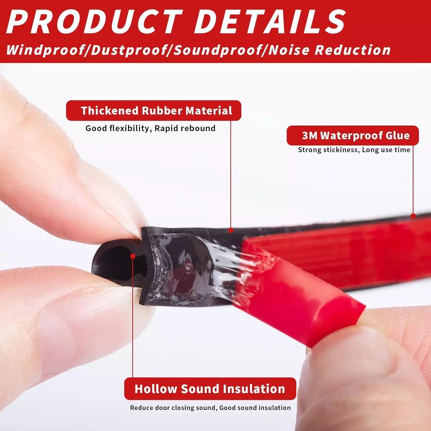 40 Feet Rubber Weather Stripping Door Seal Strip, Self-Adhesive Backing D-Shape