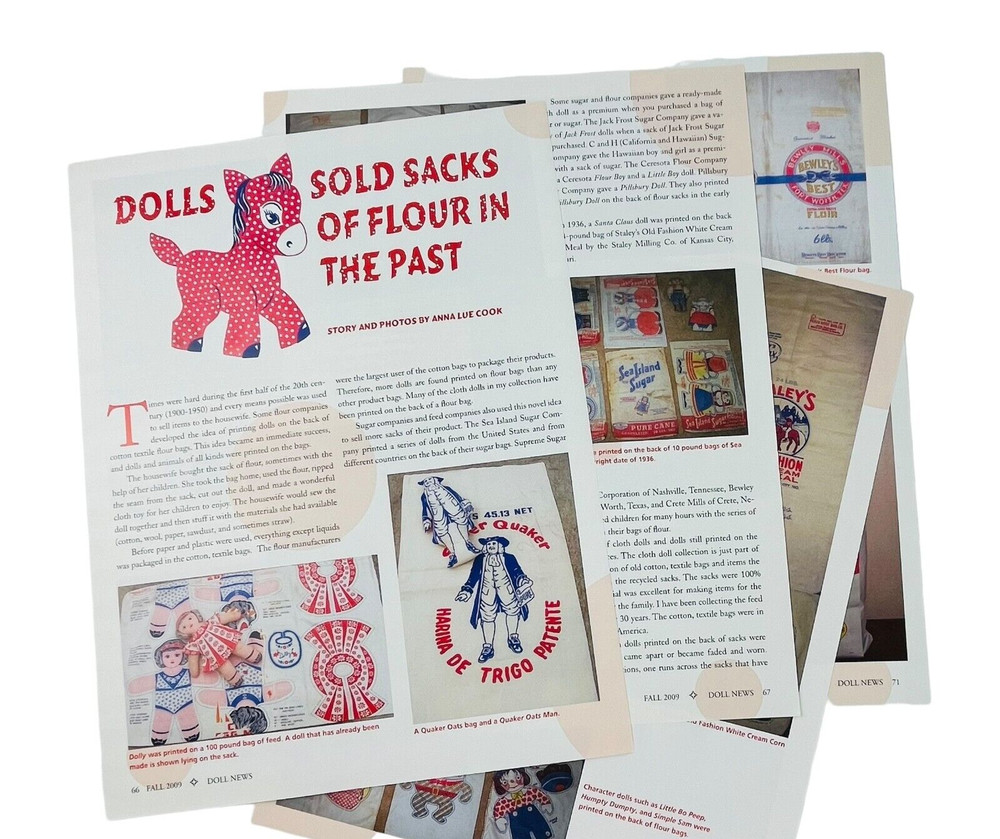 Vintage Flour Sack Dolls History Article 6 Pages with Photos