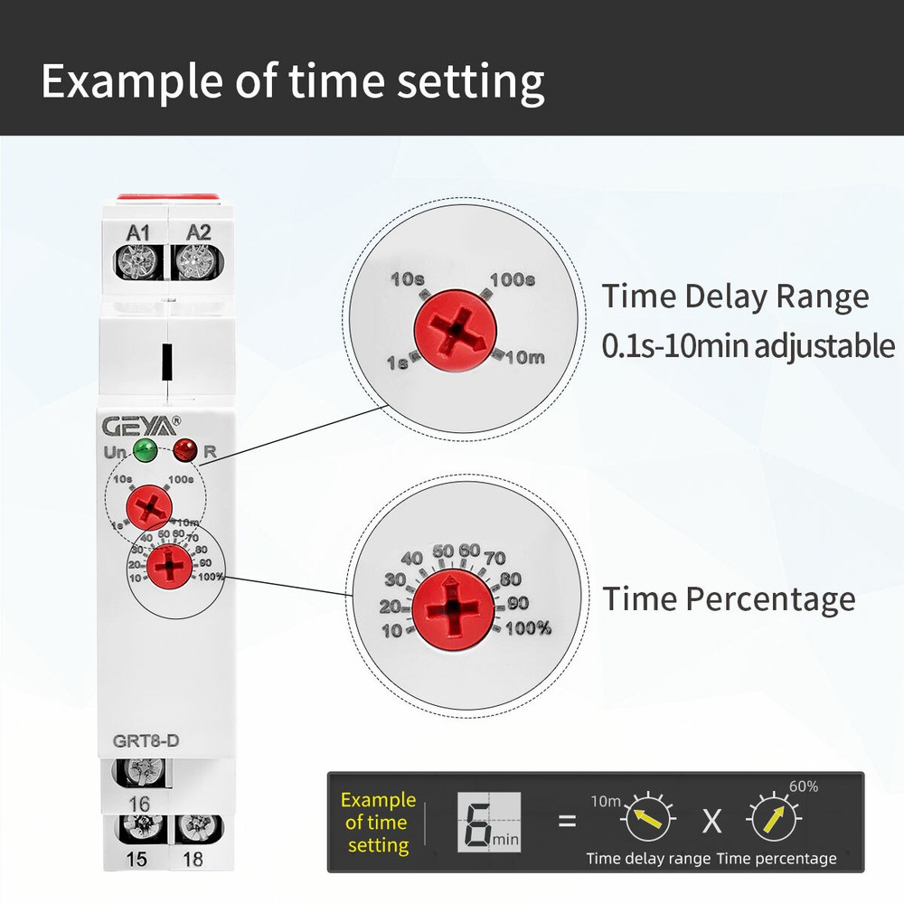 GEYA Off Delay Timer Relay Without Supply Voltage Power Off Failure AC/DC12-240V