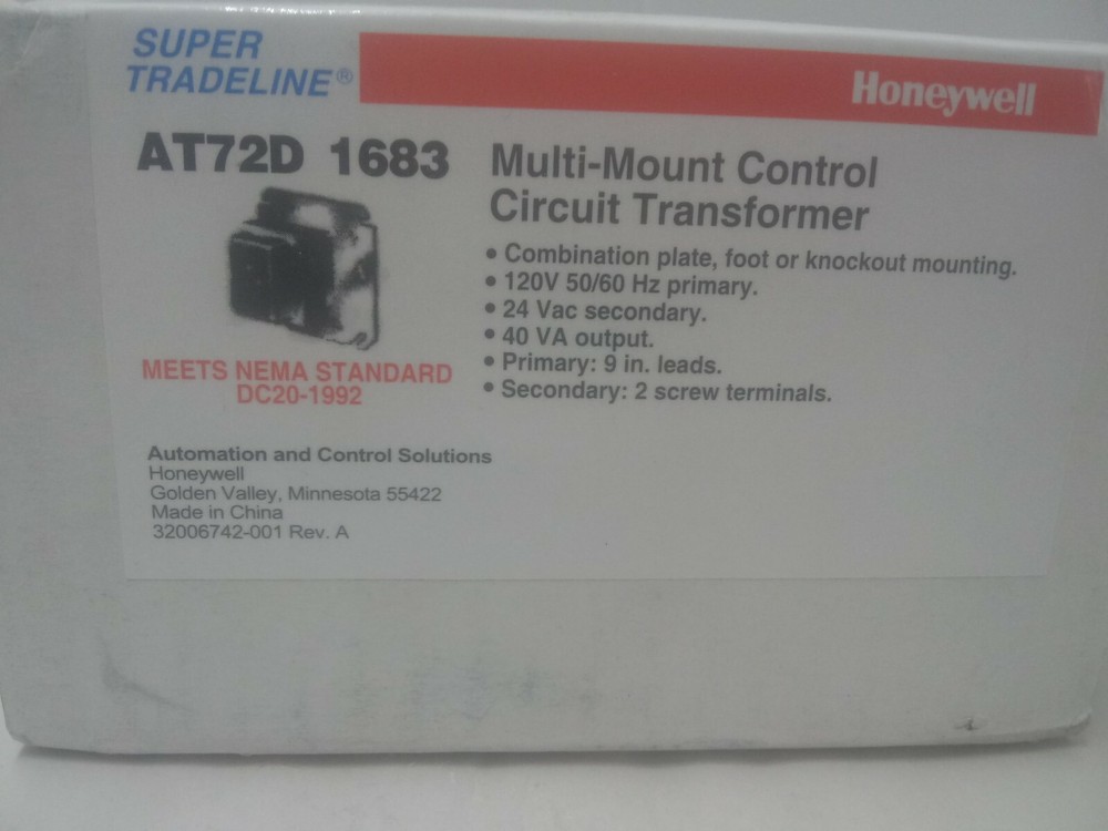 Honeywell Multi-Mount Control Circuit Transformer AT72D 1683
