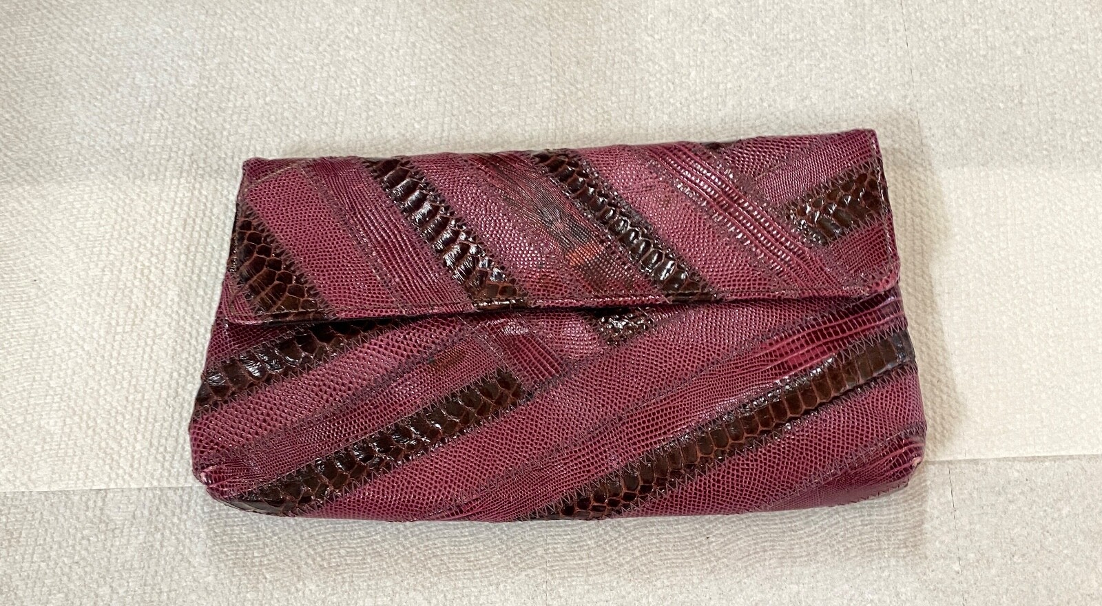 VTG David Mehler Retro Purse HandBag Clutch Womens Maroon Reds Snakeskin*read