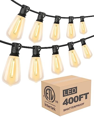 Outdoor String Lights, LED Bistro String Lights with Shatterproof ST38 400FT