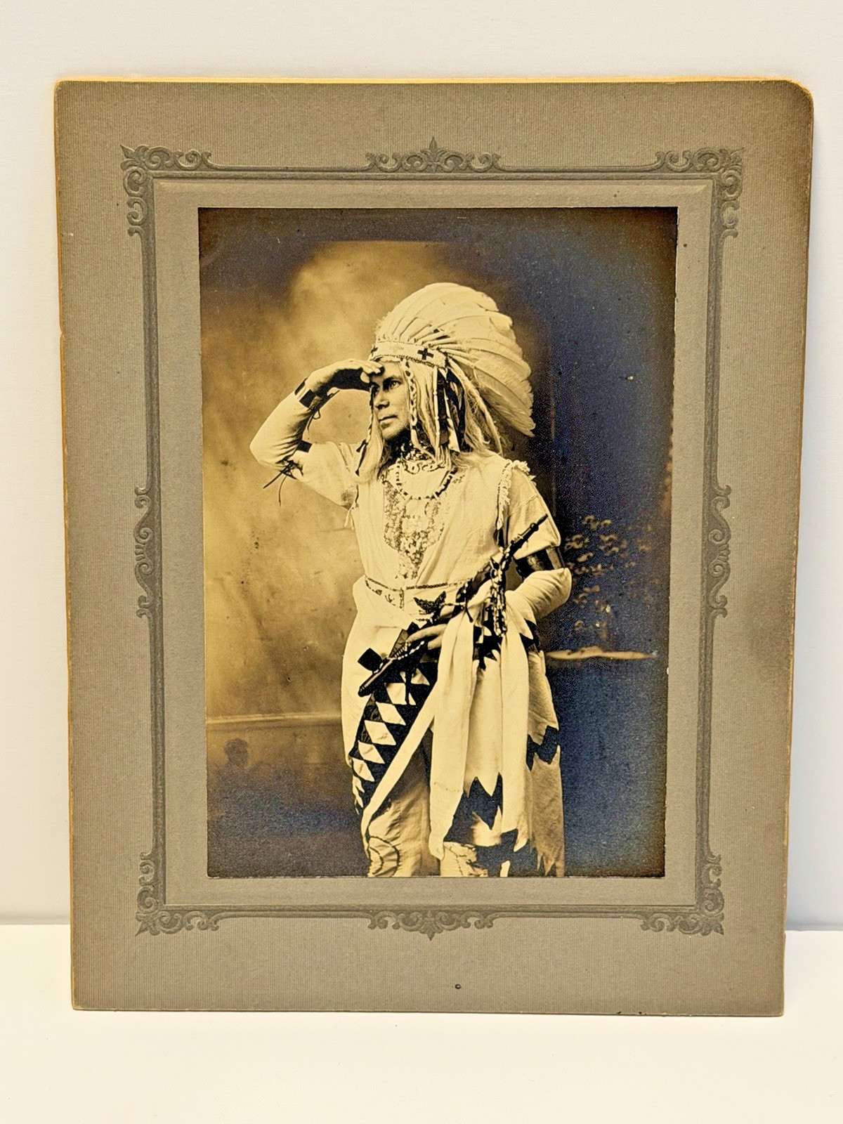 Antique Native American Indian Cabinet Card Photograph of A Chief; 1880s - 1900s