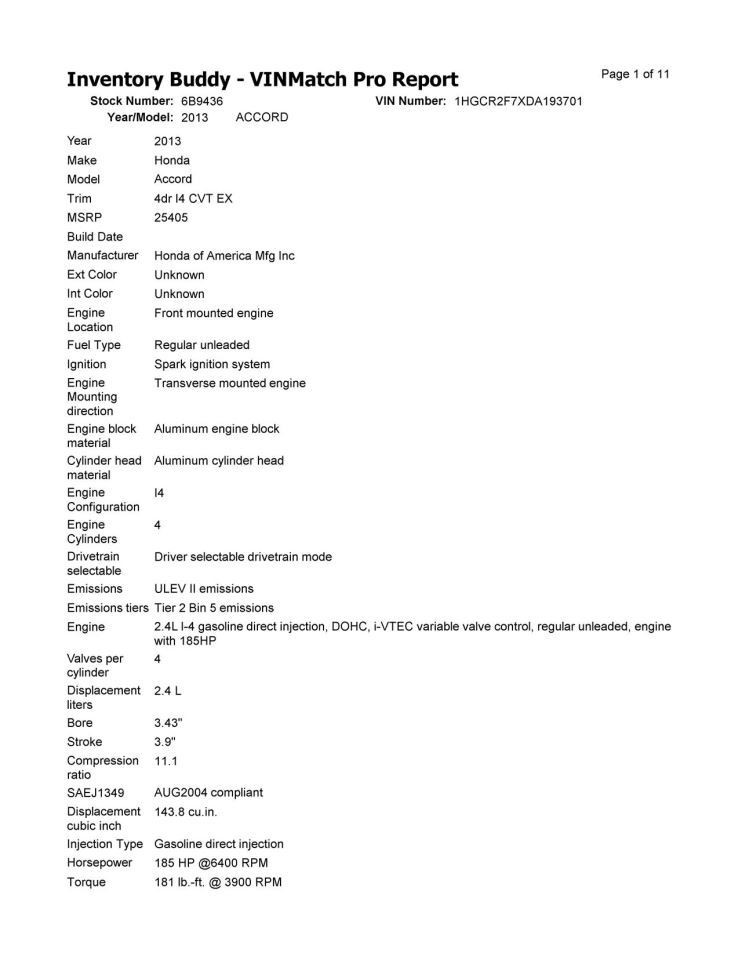 ACCORD 2013 Transmission Shift 2106752