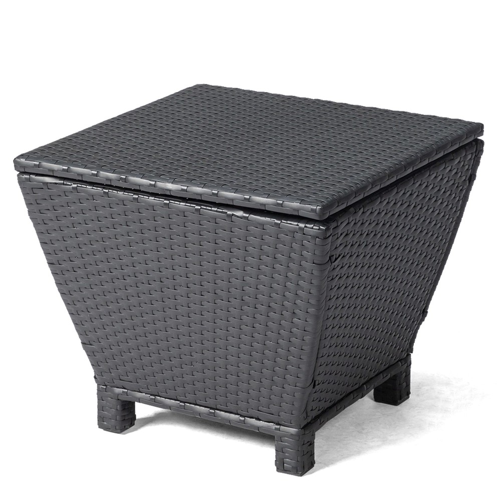 Outdoor PE Wicker Side Table with Storage Small Patio Storage Bin Container