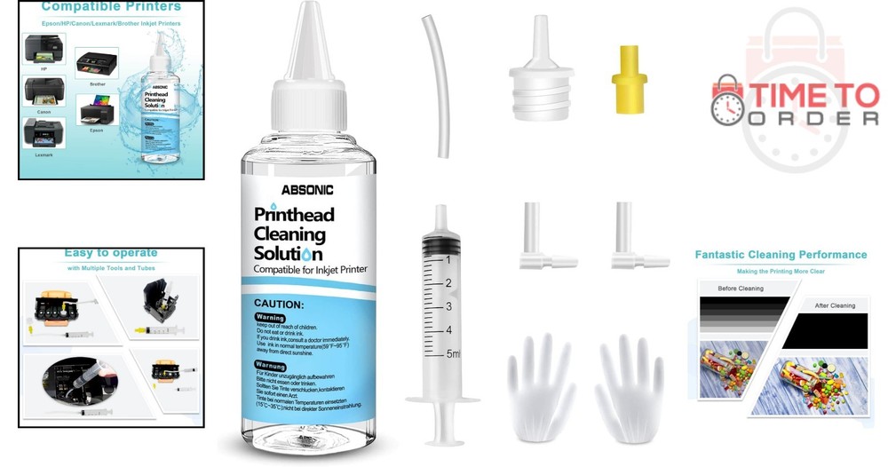 Printer Head Cleaning Kit 100ml Inkjet Solution for Epson Canon HP Lexmark