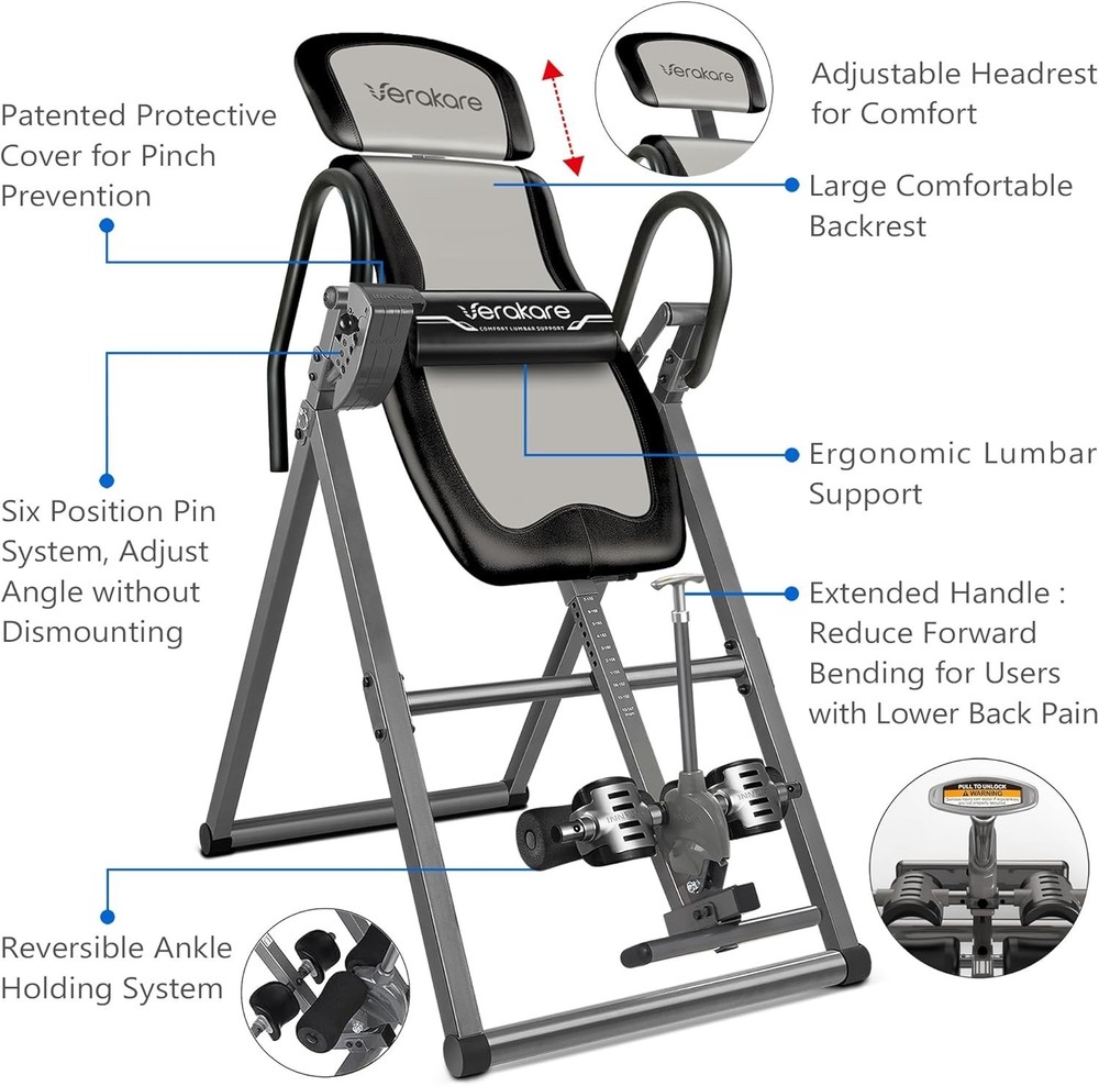 Advanced Heavy Duty Inversion Table with 6 Angle Adjustment for Ultimate Comfort