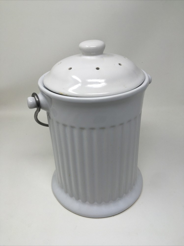 Norpro Ceramic Compost Crock & Lid - White 4 Qt. Earthenware Bin
