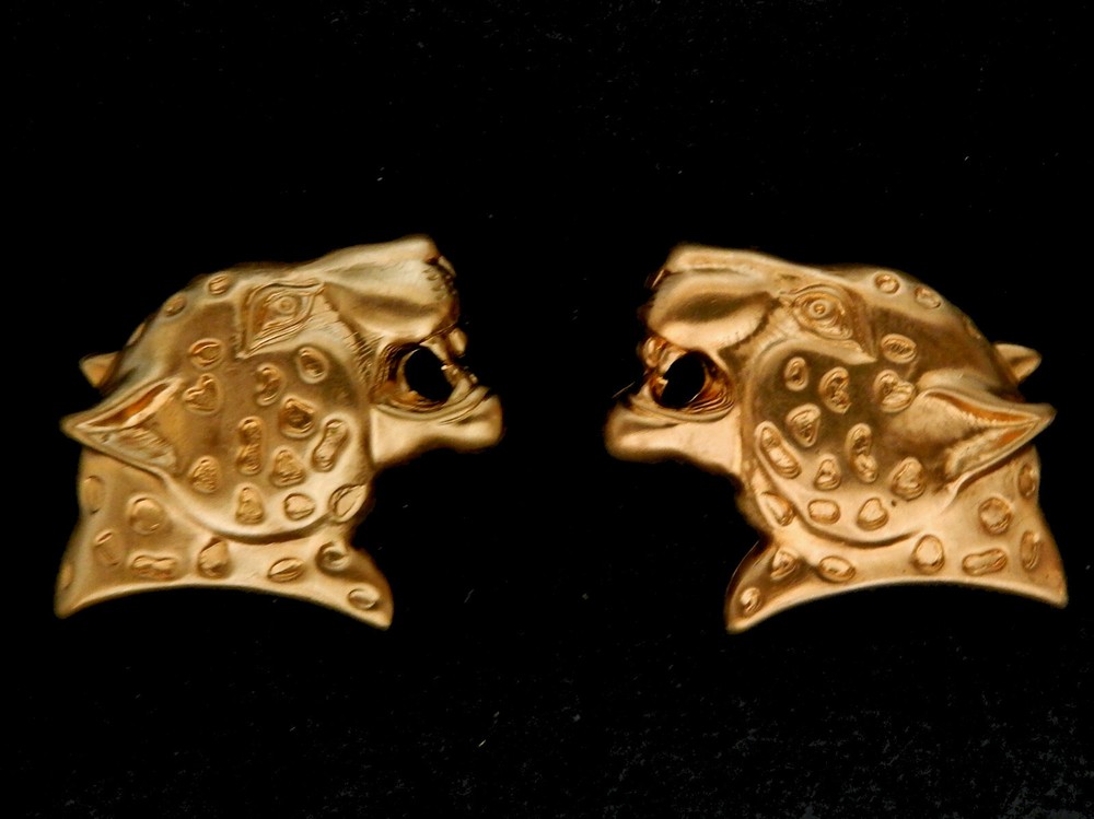 Leopard Heads / Raw Brass Stamping /Mirror Image / One Pair