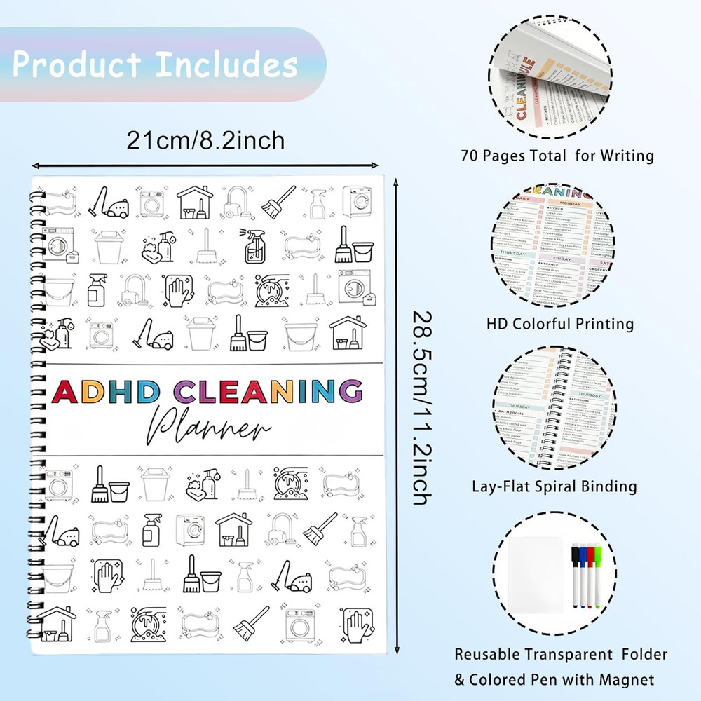 Adhd Cleaning Planner, Reusable Cleaning Schedule and Checklist Organizing Plann