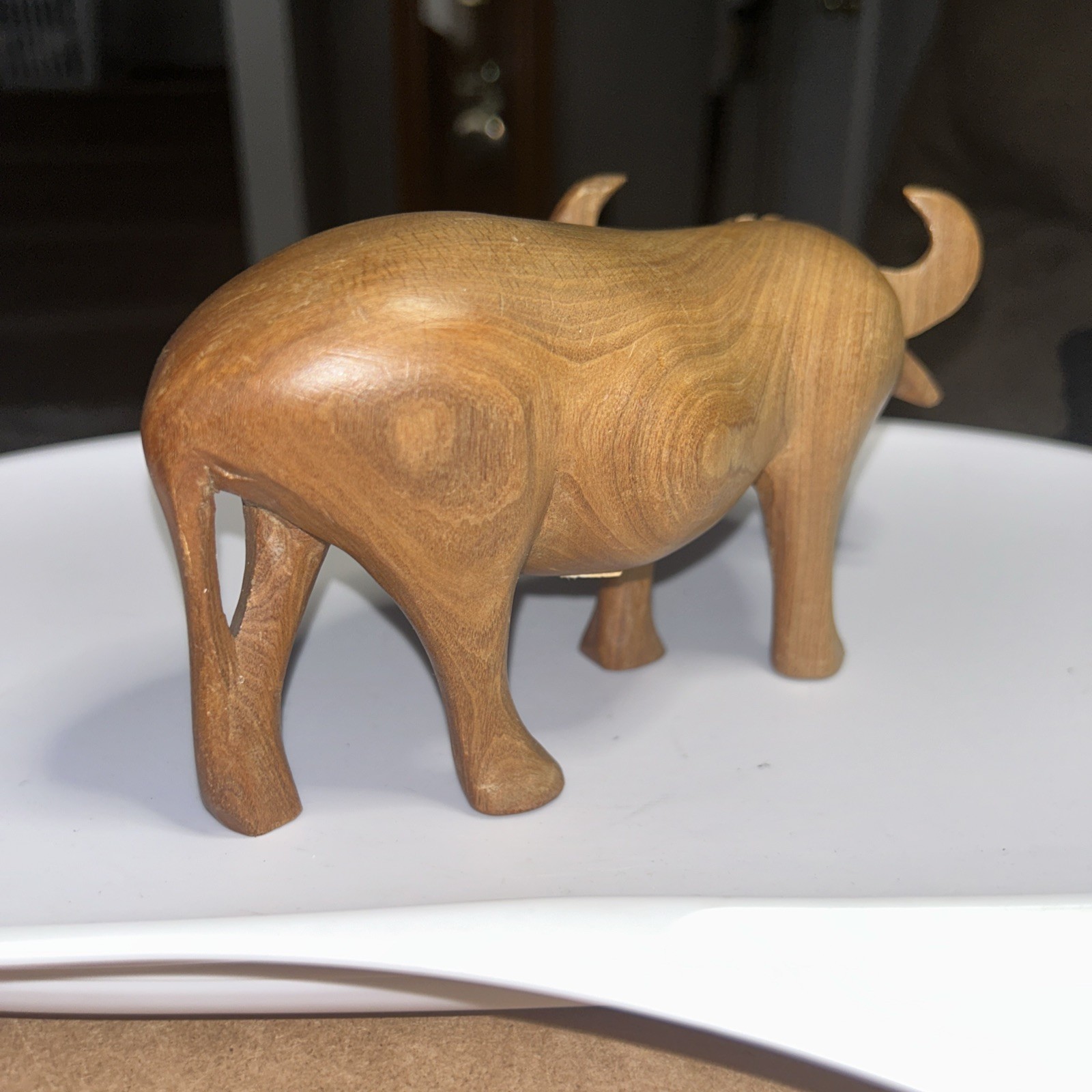 Hand Carved Solid Wood African Water Buffalo Sculpture Wooden Decor Figurine
