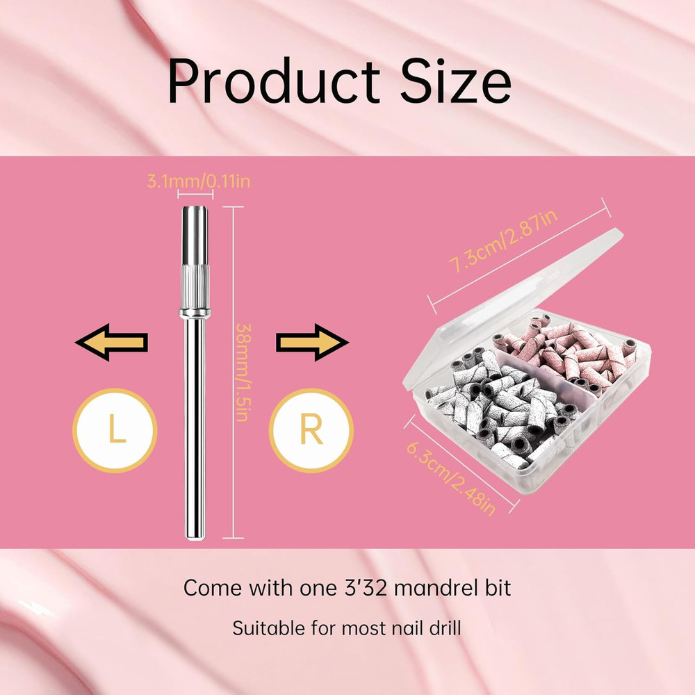 Nail Drill Bit Small Sanding Bands, Mini Sanding Bands with 2 Mandrel Bits, 100