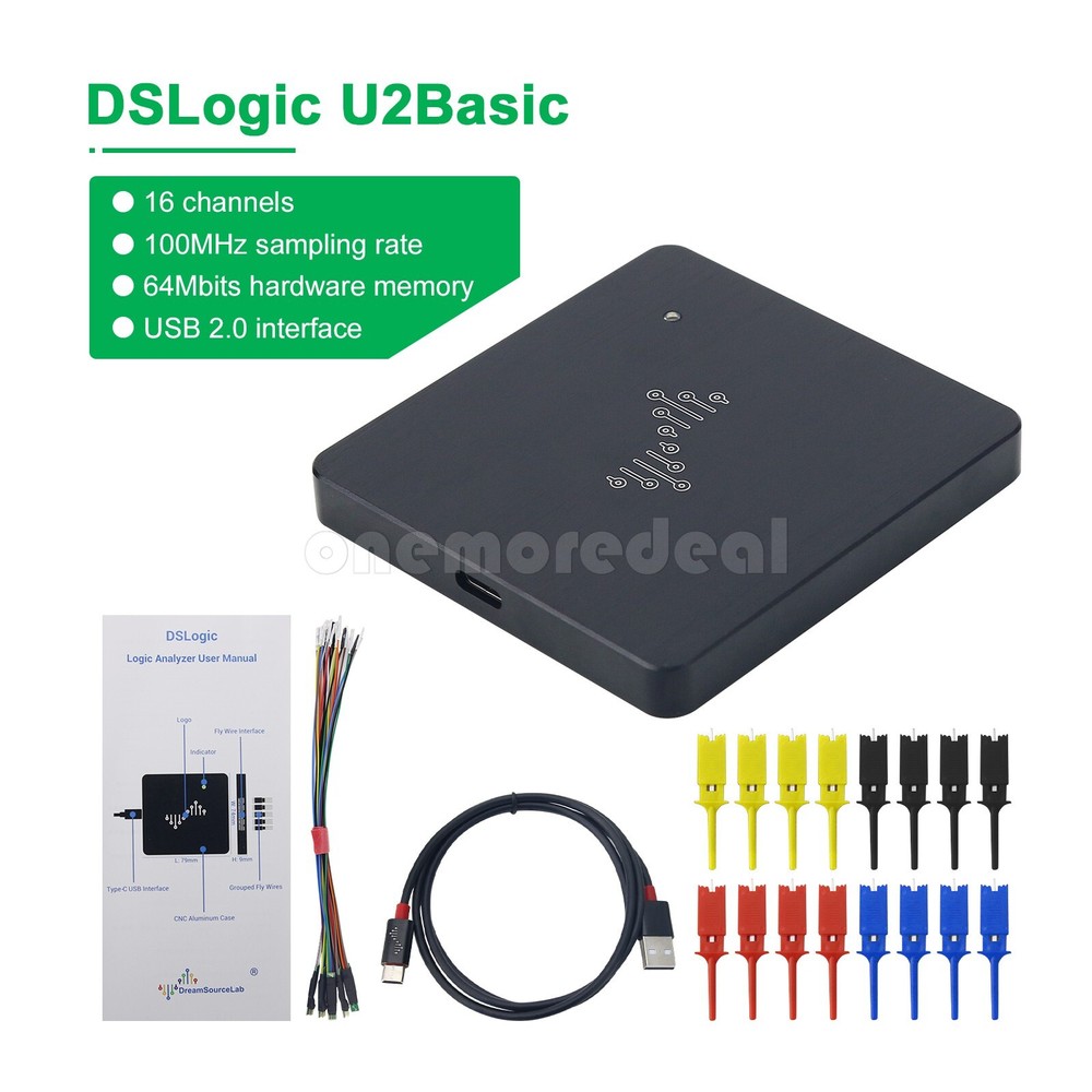 DSLogic U2Basic 16CH Logic Analyzer USB 100MHz 64Mbits Hardware Memory Debugging