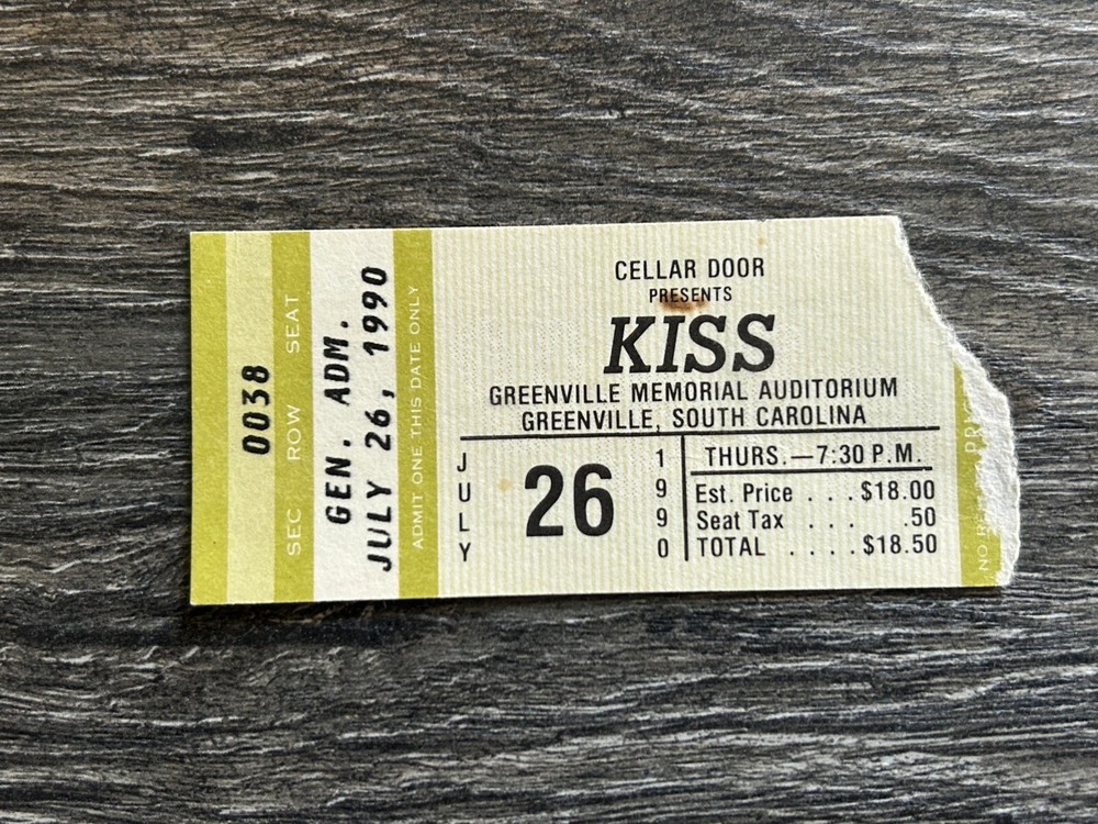 KISS TICKET STUB South Carolina 1990 Hot In The Shade Concert Tour Vintage Kiss