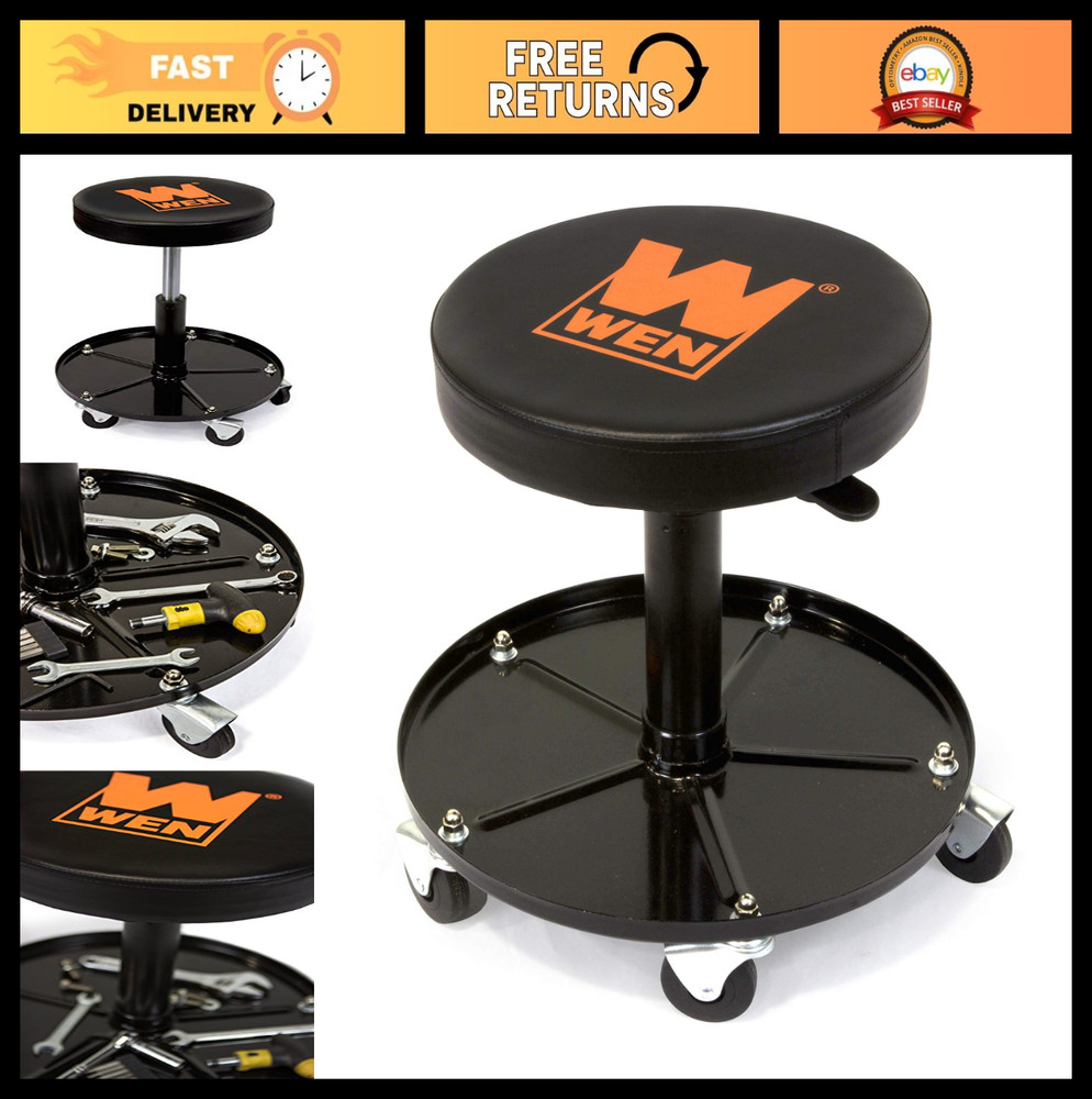 300 lb Capacity Pneumatic Rolling Mechanic Stool with Adjustable Height & Wheels