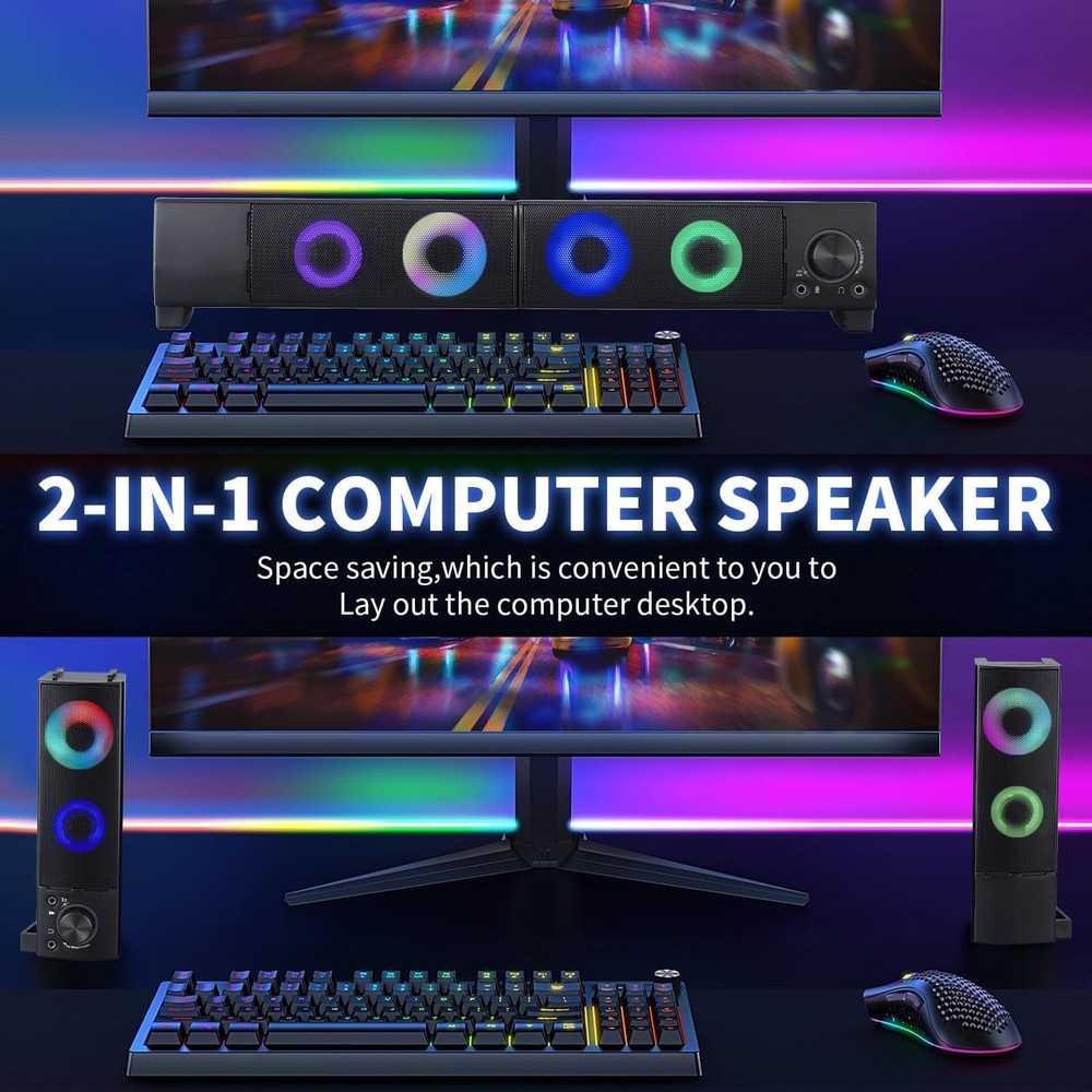 Wired Computer Speakers Designed for Desktop Devices USB Plug-and-Play Clear ...