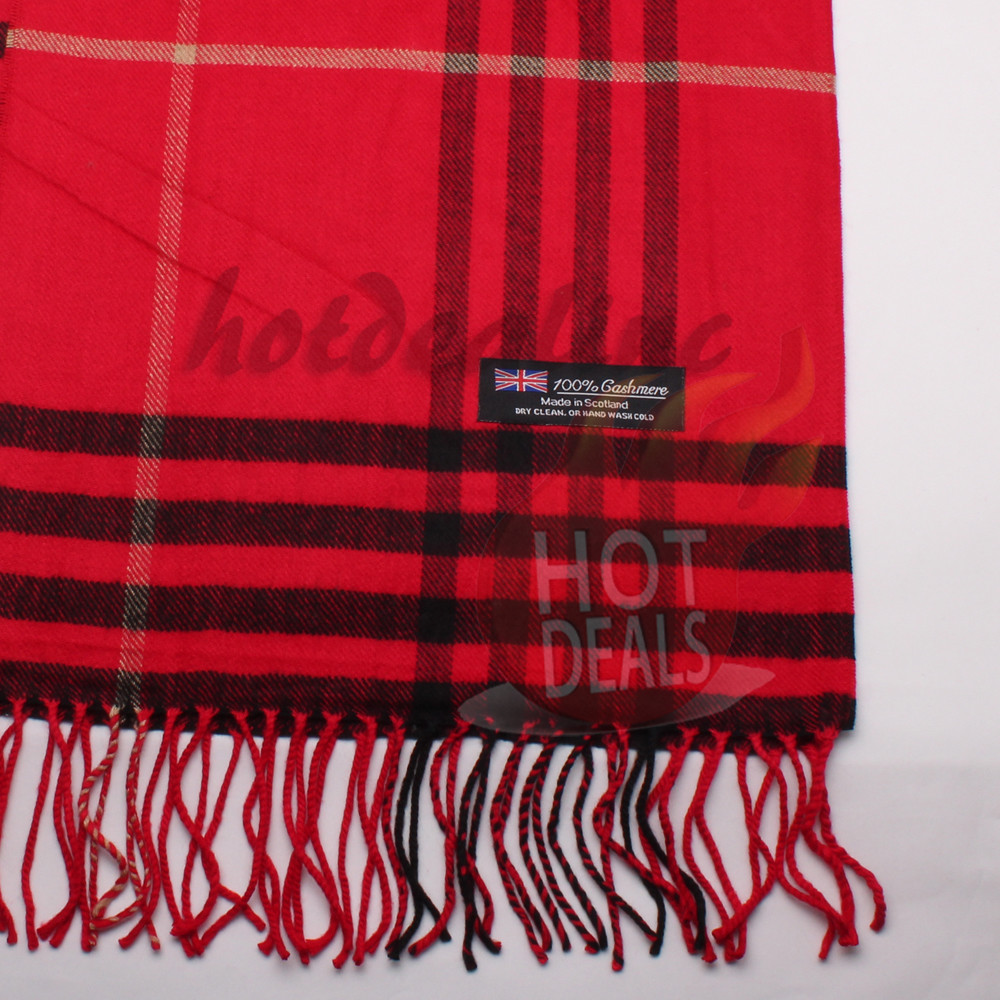 100% CASHMERE Scarf Check Tartan Plaid Wrap Plain Scarves Winter Warm