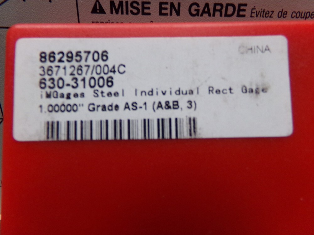1" Rectangular Steel Gage Block Accuracy Grade AS-1, Includes NIST (C)