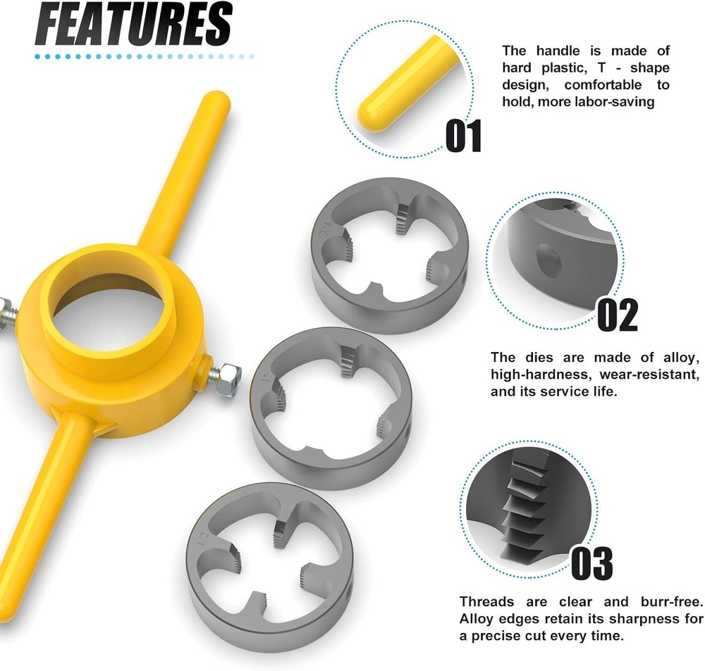 PVC Thread Maker Tool, NPT Die Set, Pipe Threader Plumbing Tool, with 3 Dies,...