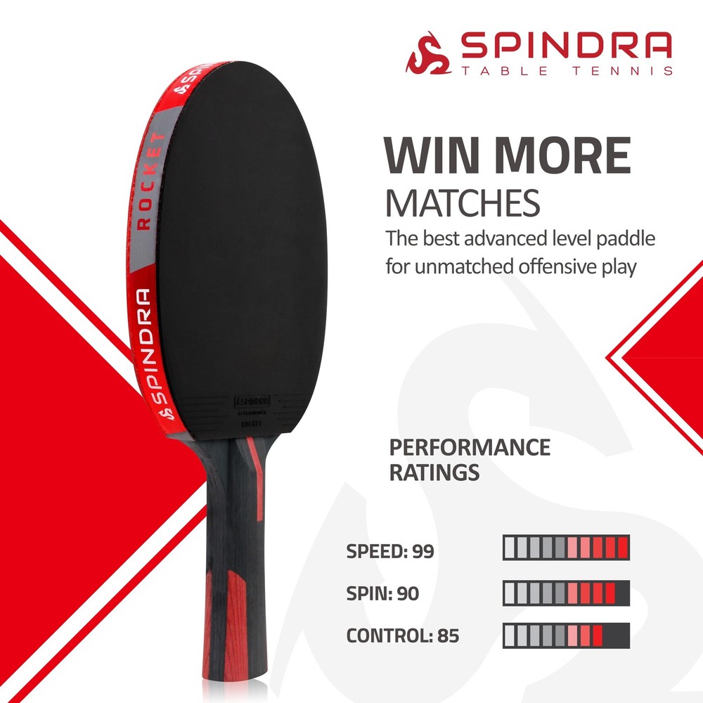 Spindra Rocket Performance Level Ping Pong Paddle, Intermediate/Advanced Tabl...