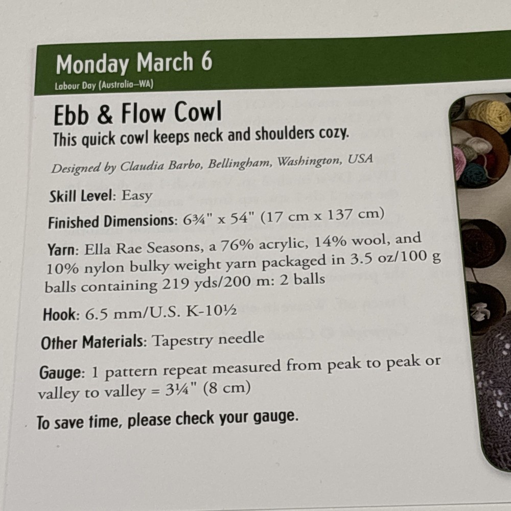 Ebb & Flow Cowl Crochet Pattern Card Page