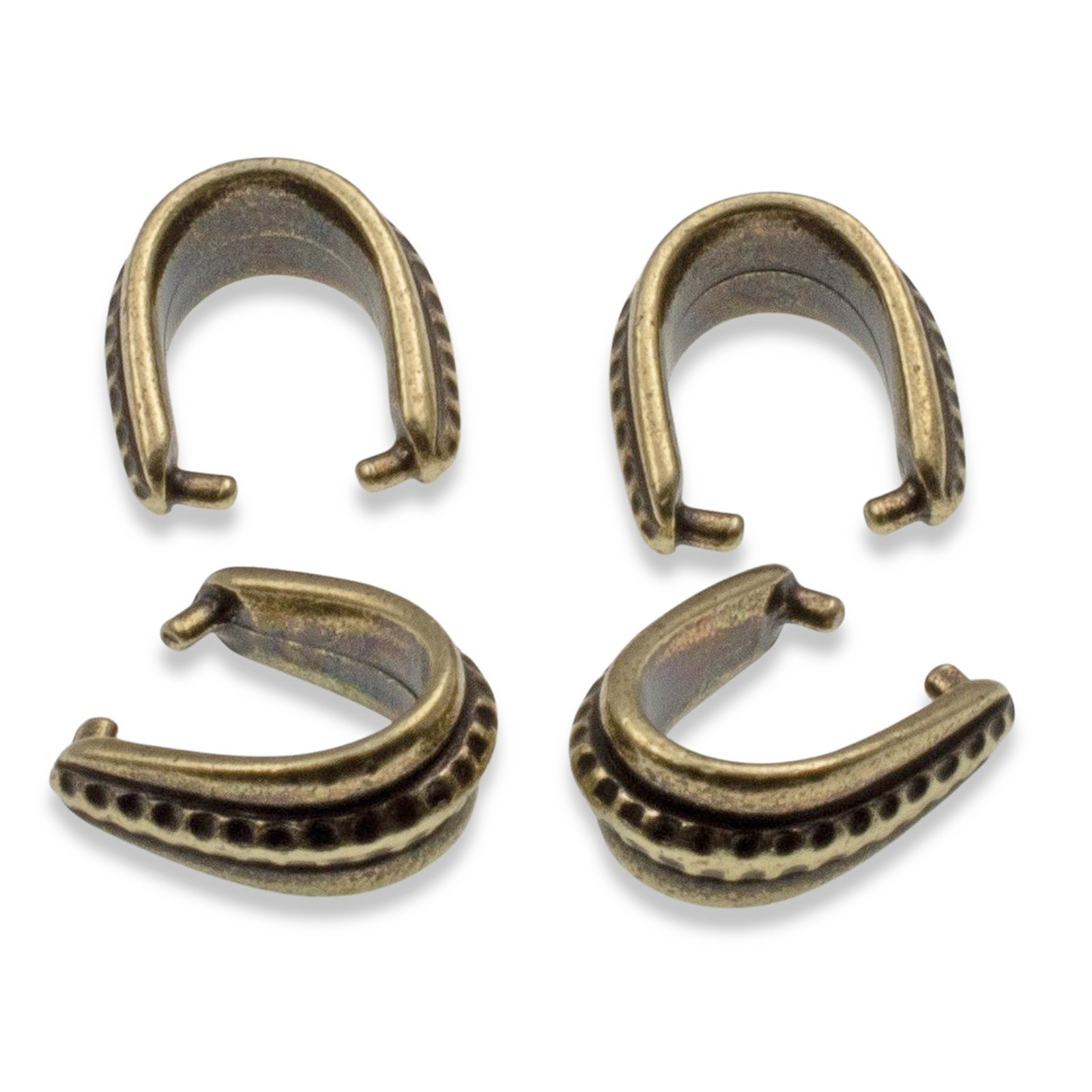 Antique Brass Large Hammered Pinch Bails, 4-Pack Vintage Bronze Pendant Holders