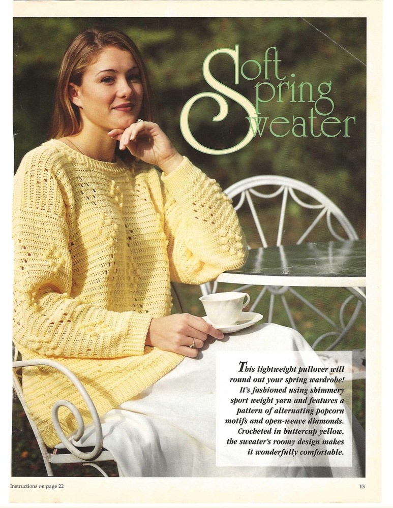 Soft Spring Sweater; (#13) vintage crochet  pattern