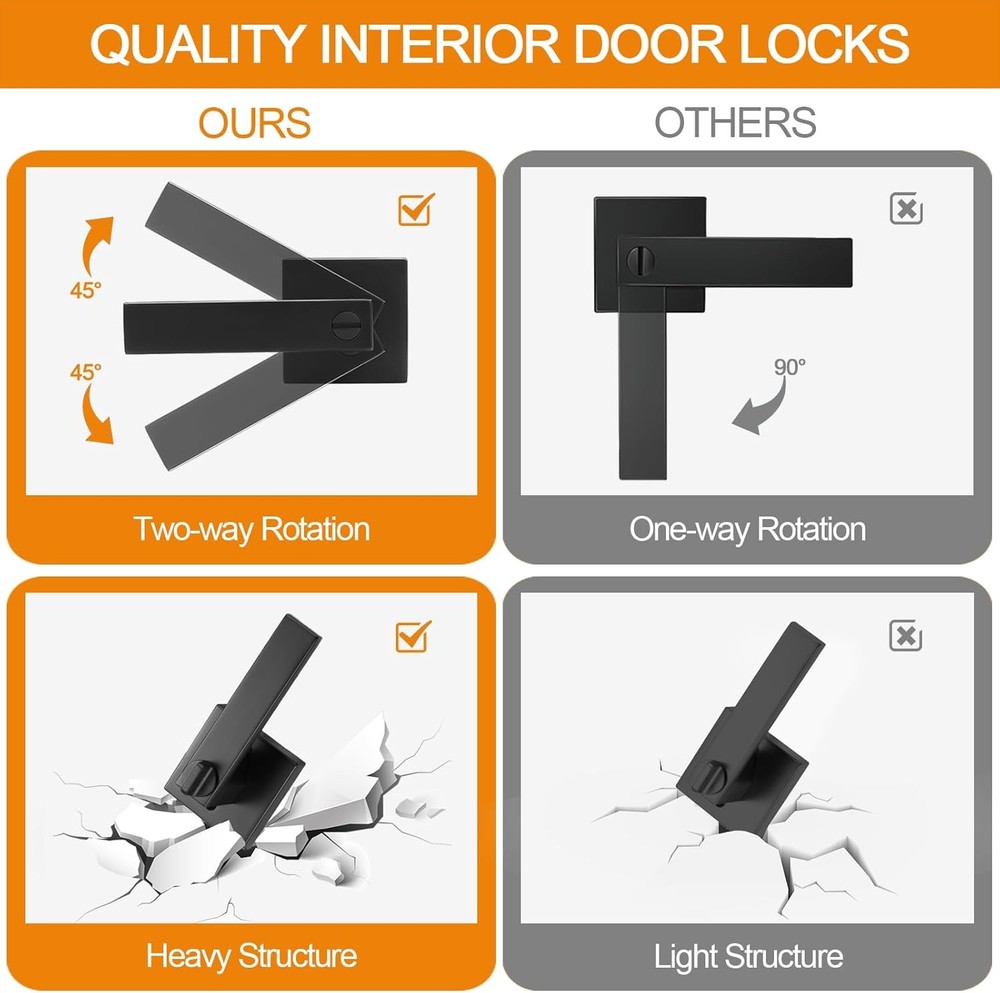 8 Pack Matte Black Door Handles Privacy Door Levers. Keyless Interior Door Knobs