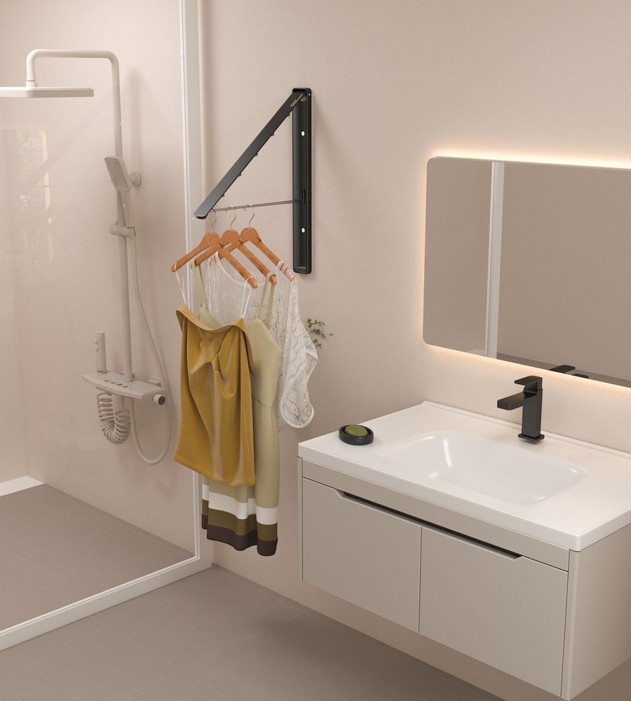 Clothes Drying Rack Wall Mounted, Retractable & Foldable Clothes Hanger for L...