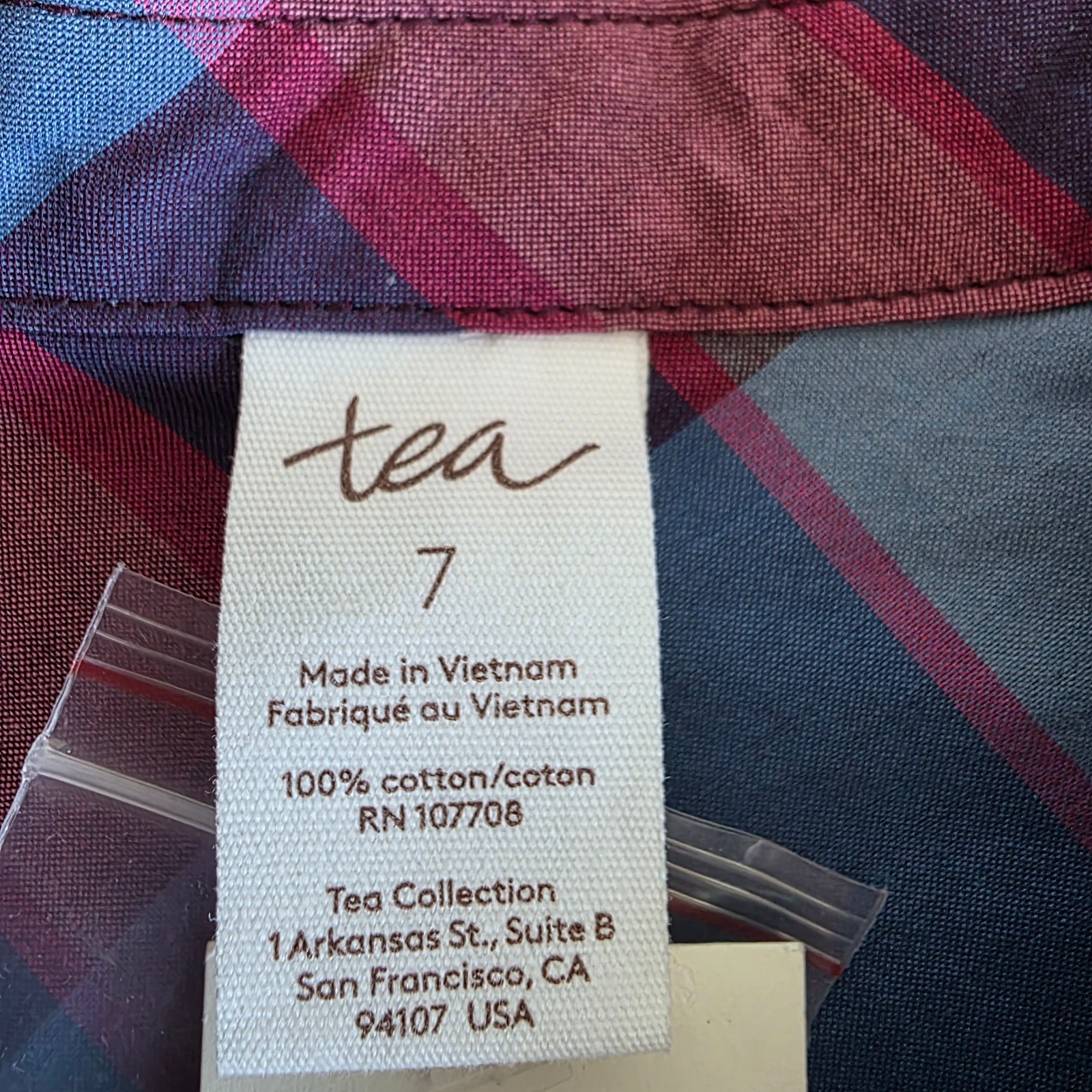 NEW Tea Collection Girl's Size 7 Dress 100% Cotton Plaid Pink Blue Button Front