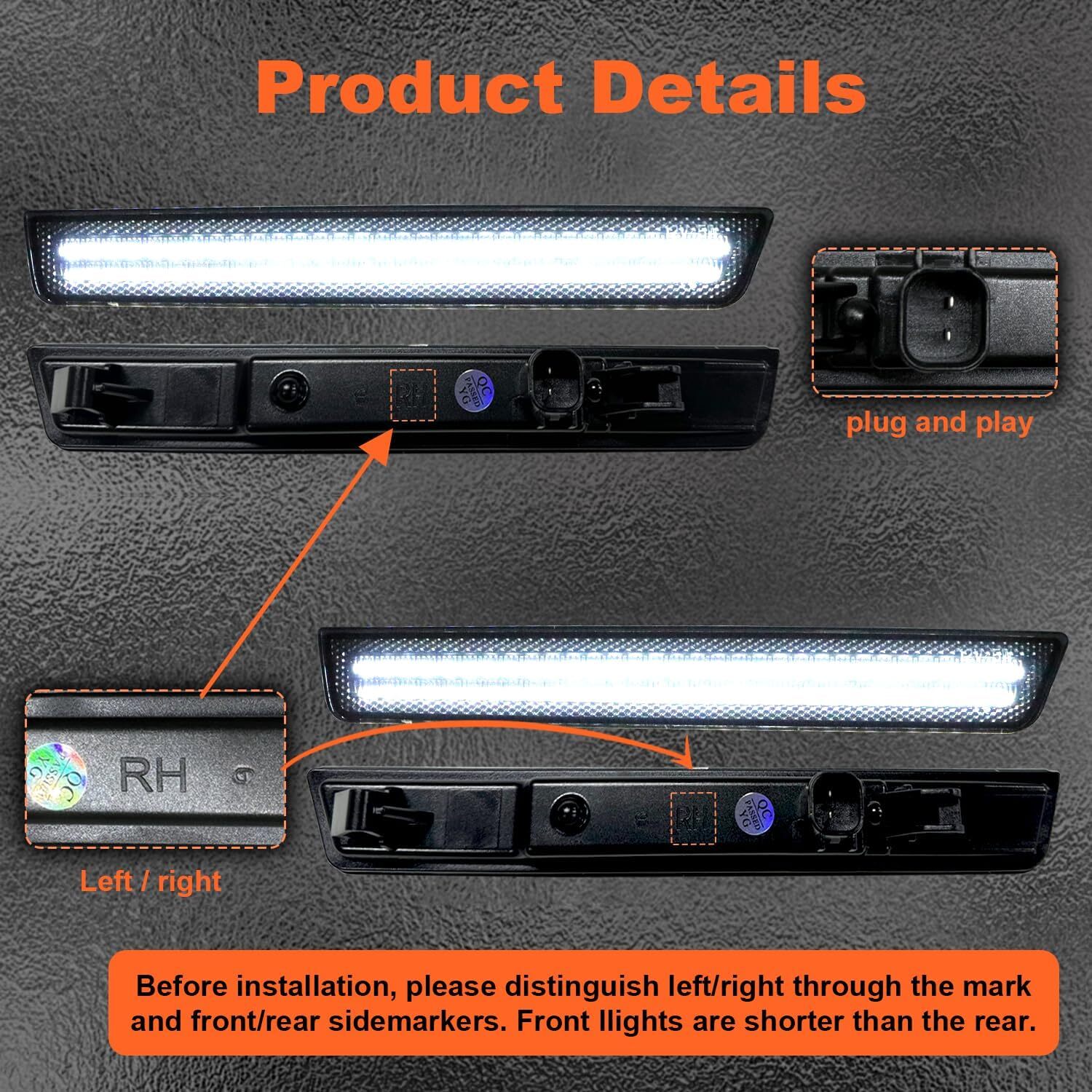 4x For 2015-2022 Dodge Challenger Smoked Front Rear Bumper LED Side Marker Light