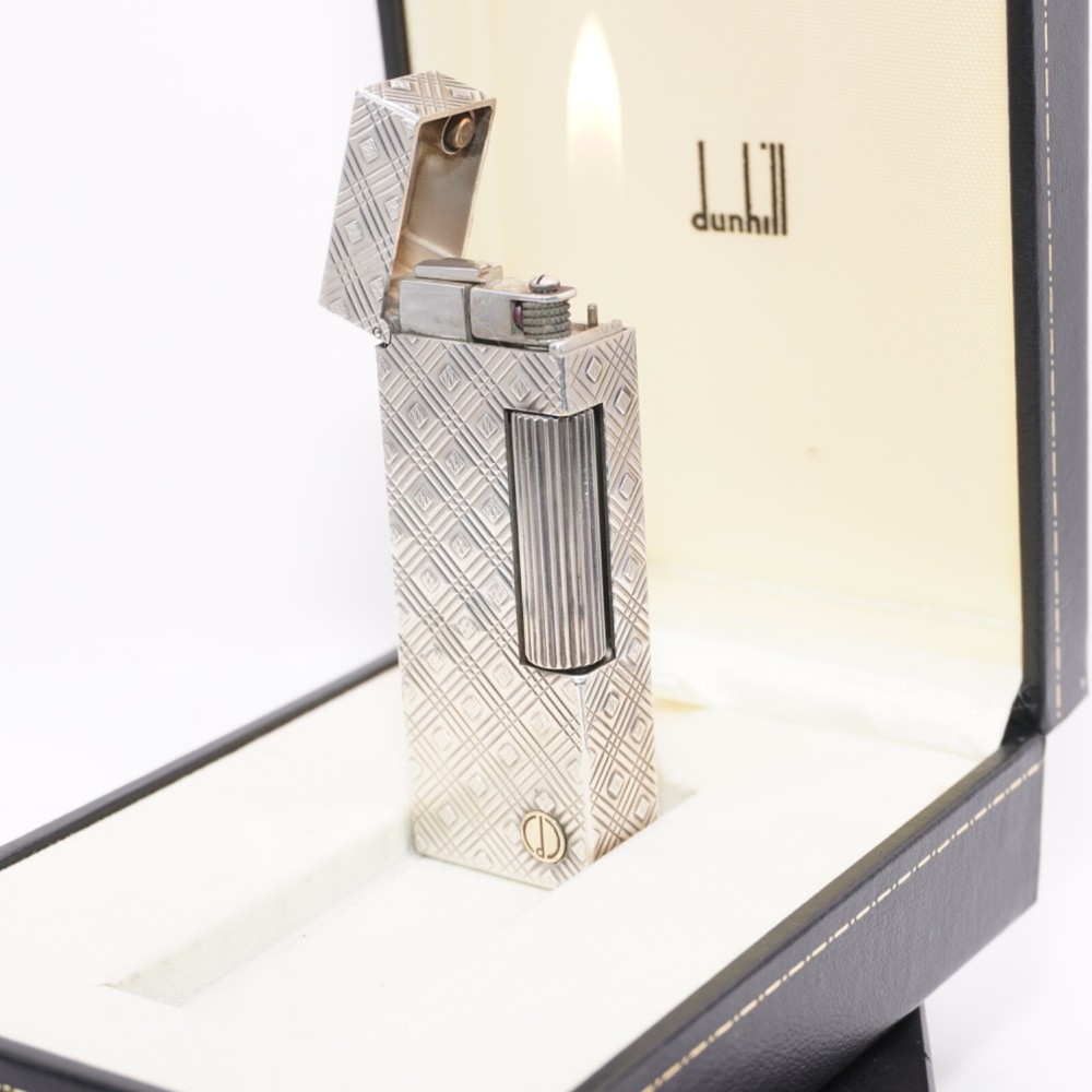 Dunhill Lighter Silver Rhombus Pattern_Ultrasonically cleaned_Working