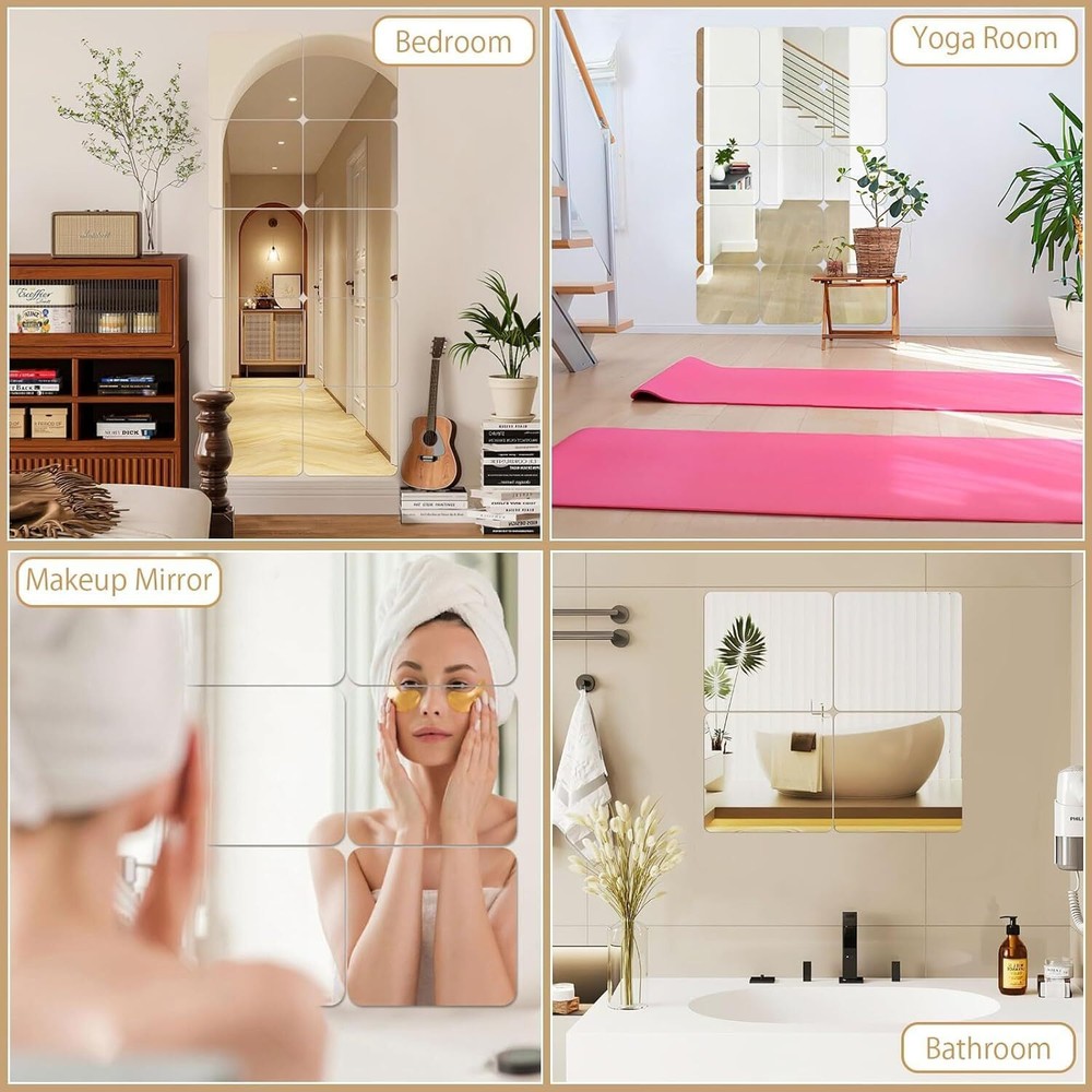 4 Pieces Flexible Mirror Sheets Decorative Self Adhesive Plastic Mirror Decor