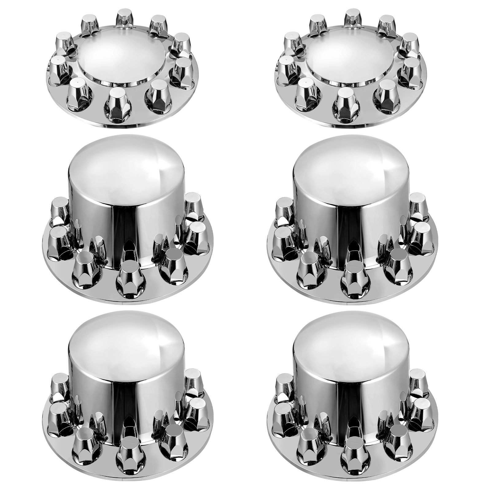 Chrome Hub Cover Semi Truck Wheel Axle Cover 33mm Lug Nut Front & Rear Thread-On
