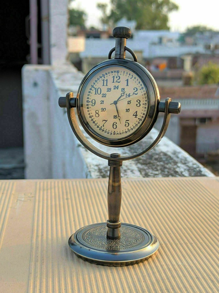 Table Clock Solid Brass Stand Nautical Maritime Antique~Hanging Desk Decor