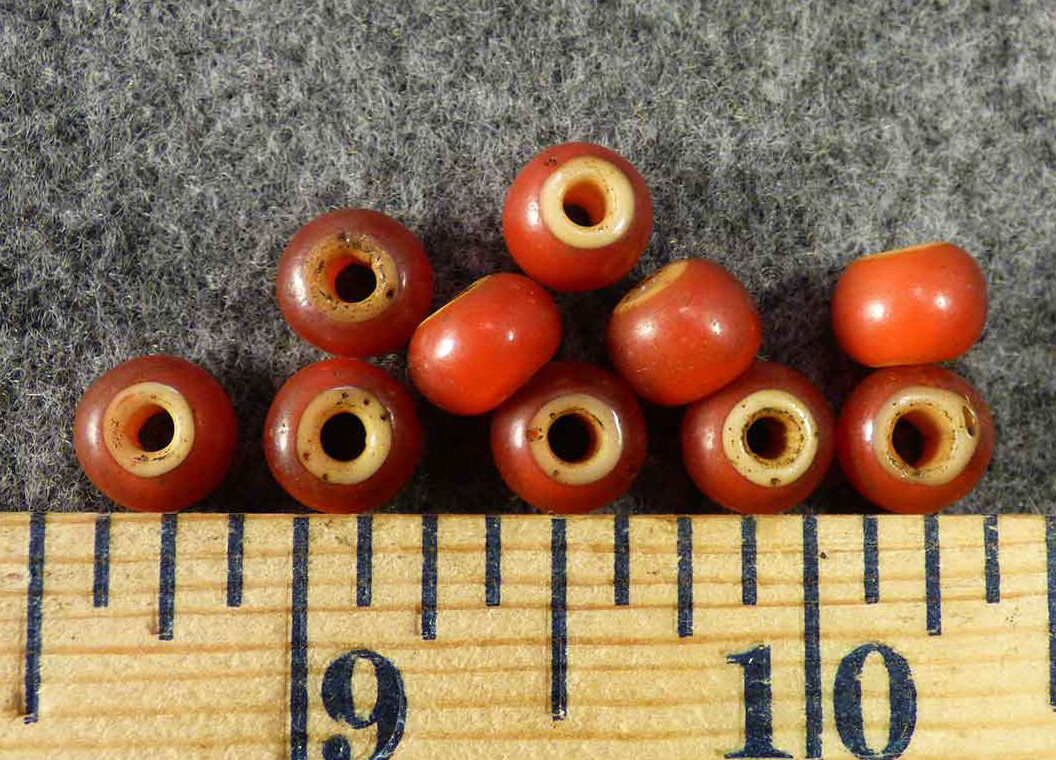 Original Plains Indian Red "White Heart" Trade Beads Venetian Pre-1800 Large Siz