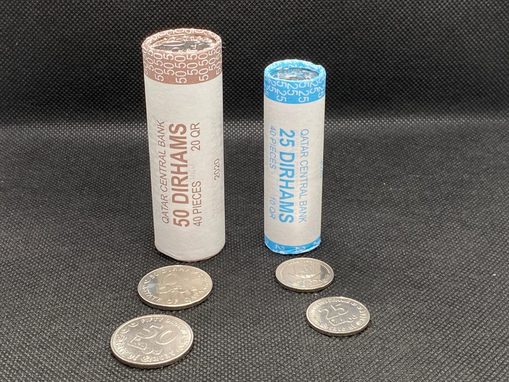 UNCIRCULATED UNWRAPPED QATAR 50 & 25 DIRHAM COIN STACK (40 IN 1) (QATARI RIYAL)