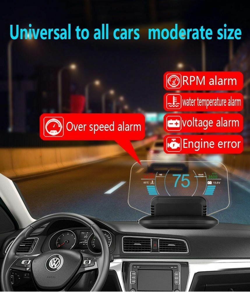 C1 Mirror HUD Head Up Display OBD2 GPS Navigation Speedometer Overspeed Warning