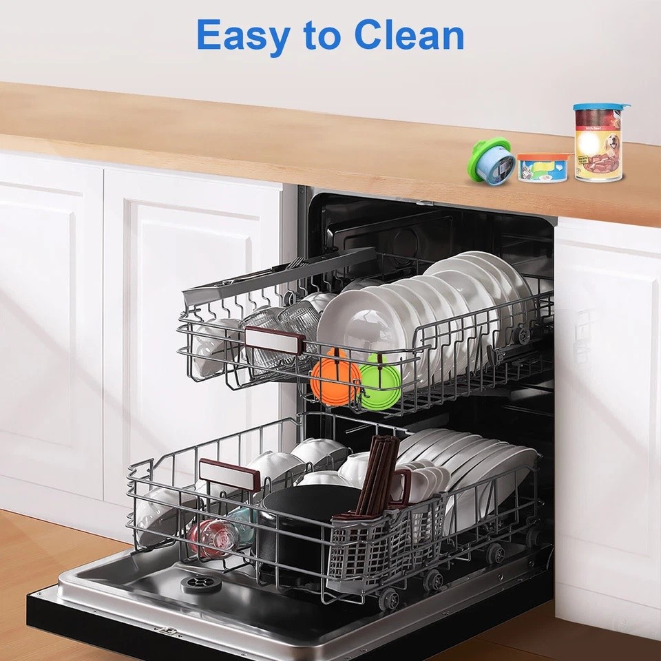 5x Pet Food Can Covers Universal Can Lids Safe Silicone Dog Cat Food With Spoons