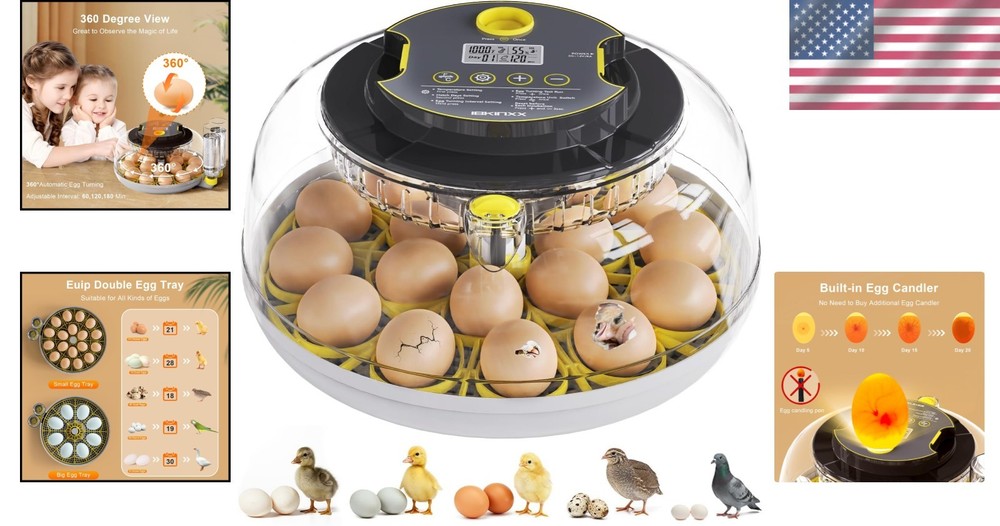 Pro 18-Egg Incubator: Automatic Turner, Humidity Control & 360° Transparent View