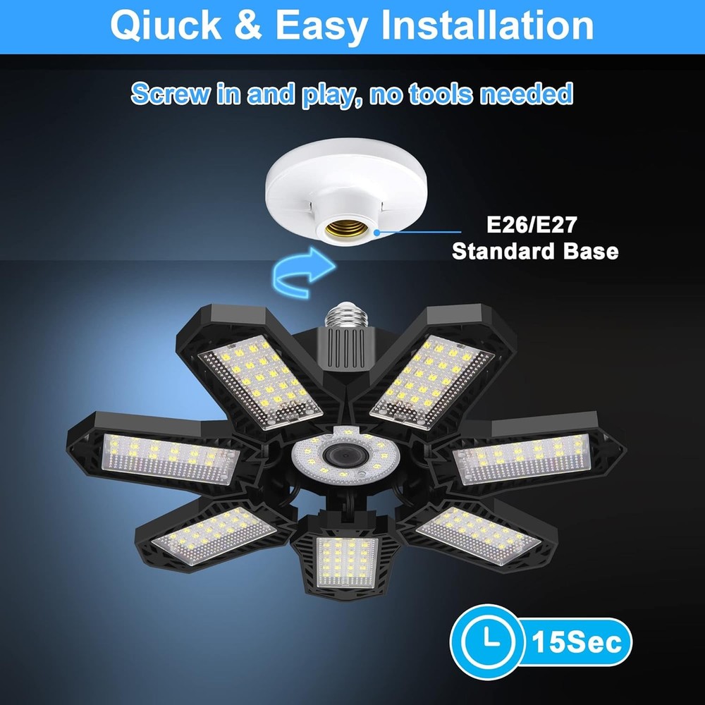 LED Garage Light Bulb Deformable Ceiling Fixture Lights E26/E27 Workshop Lamp US