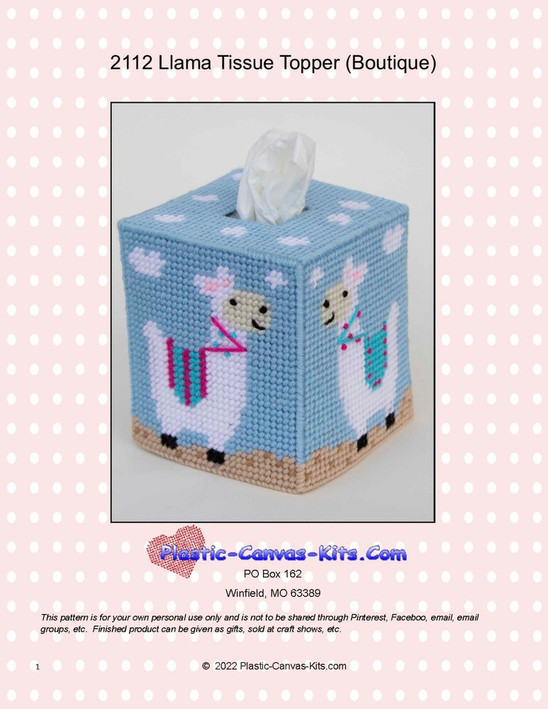 Llama Tissue Topper-Boutique Size-Plastic Canvas Pattern or Kit