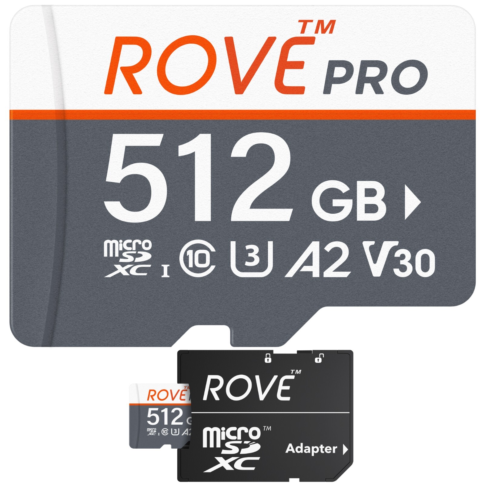 ROVE PRO microSD Card for Dash Cam Memory Card 128, 256, 512 GB, with SD Adapter