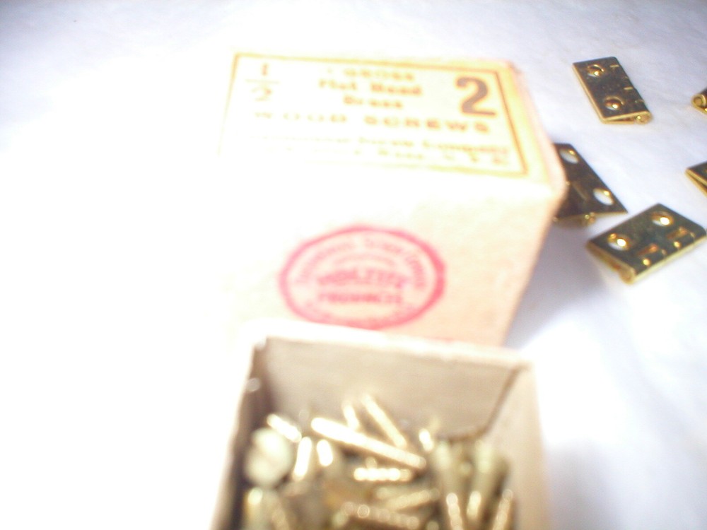 Vintage Solid Brass Hinges and Screws. 96 small hinges
